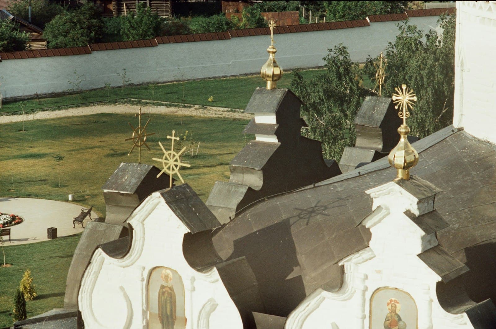 Sviyazhsk — A church steeple with a clock on top of it