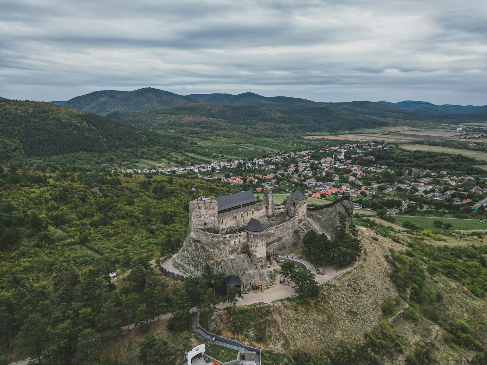 Tokaj — an aerial view of a castle on a hill