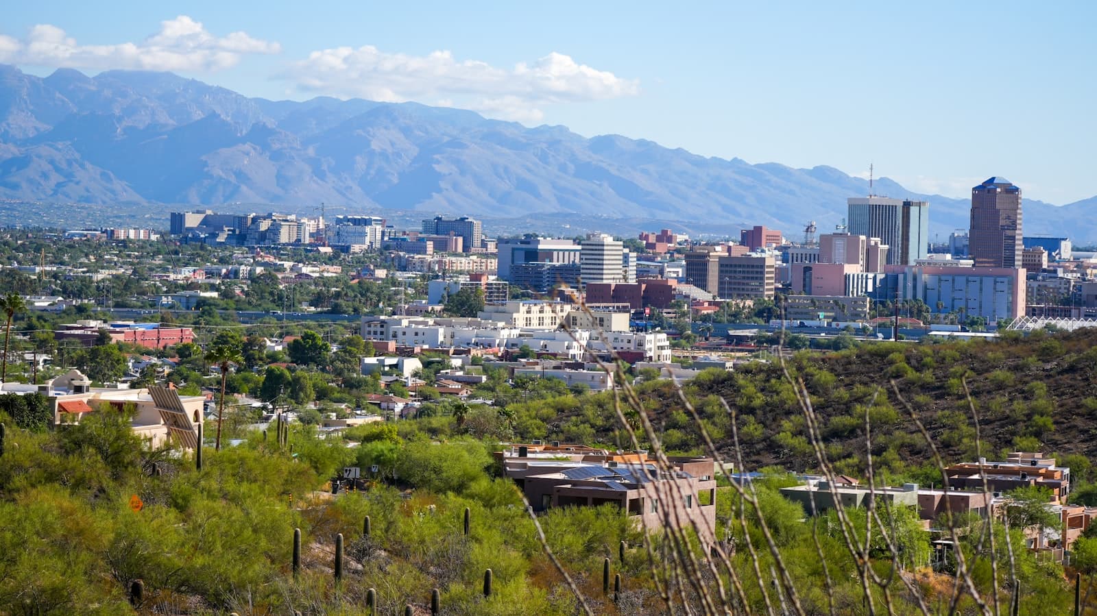 Tucson — a view of a city with mountains in the background