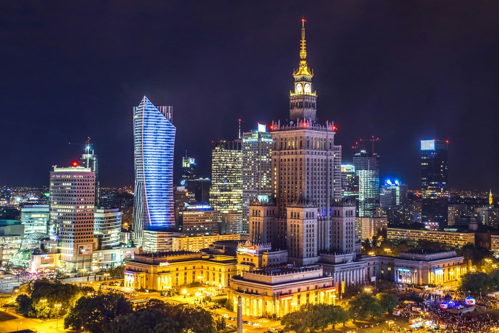 Warsaw — high-rise buildings during night time