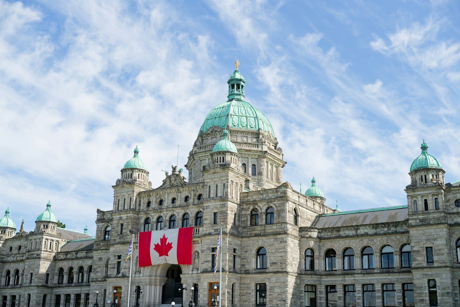 Victoria-by-the-Sea — The british columbia parliament buildings display the canadian flag.