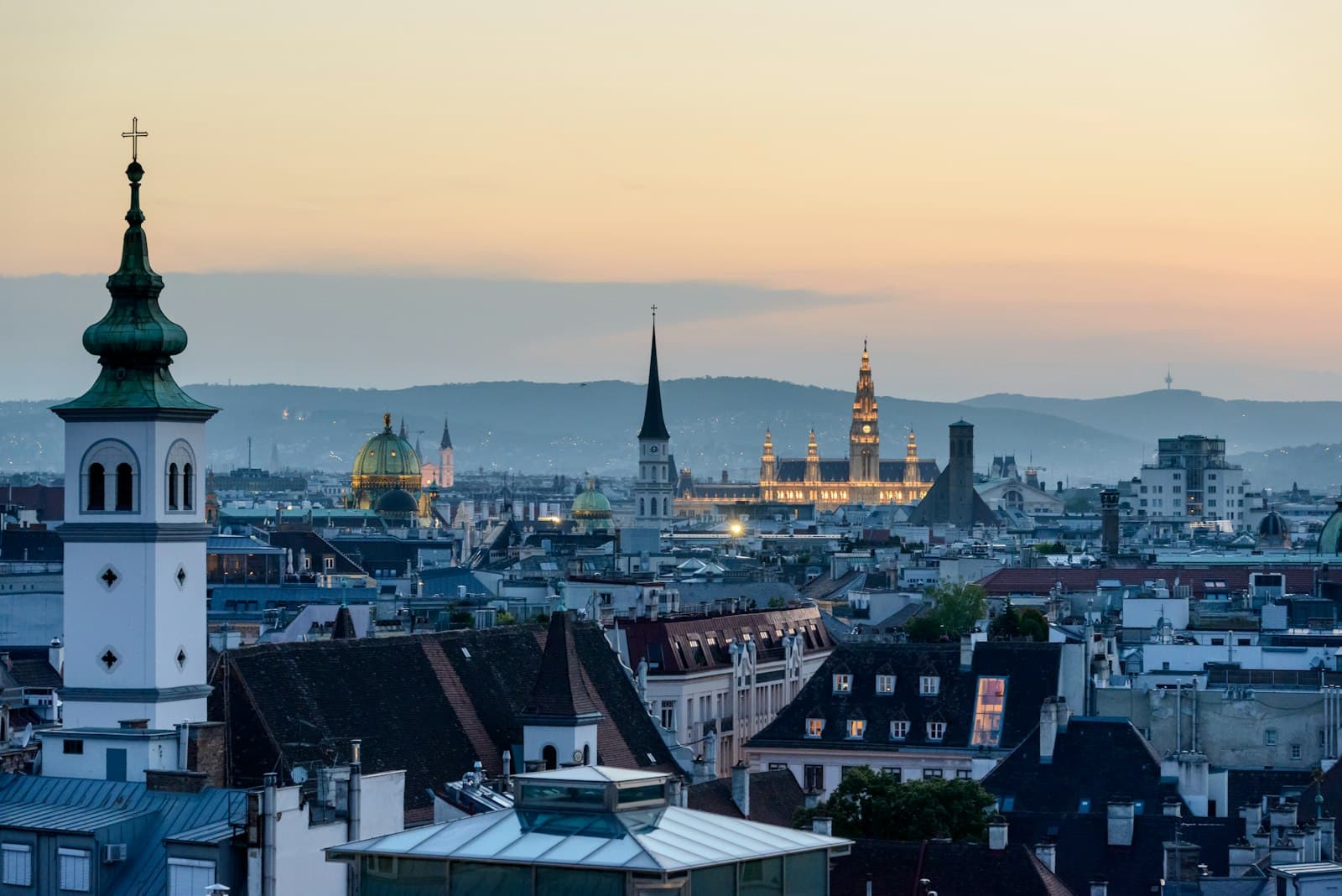 Vienna — aerial view of a city during sunset