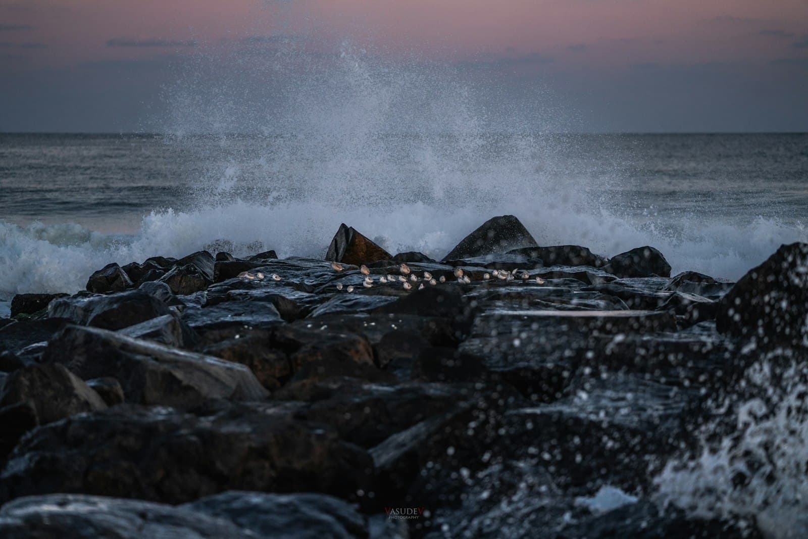 Virginia Beach — rocky shore with water waves