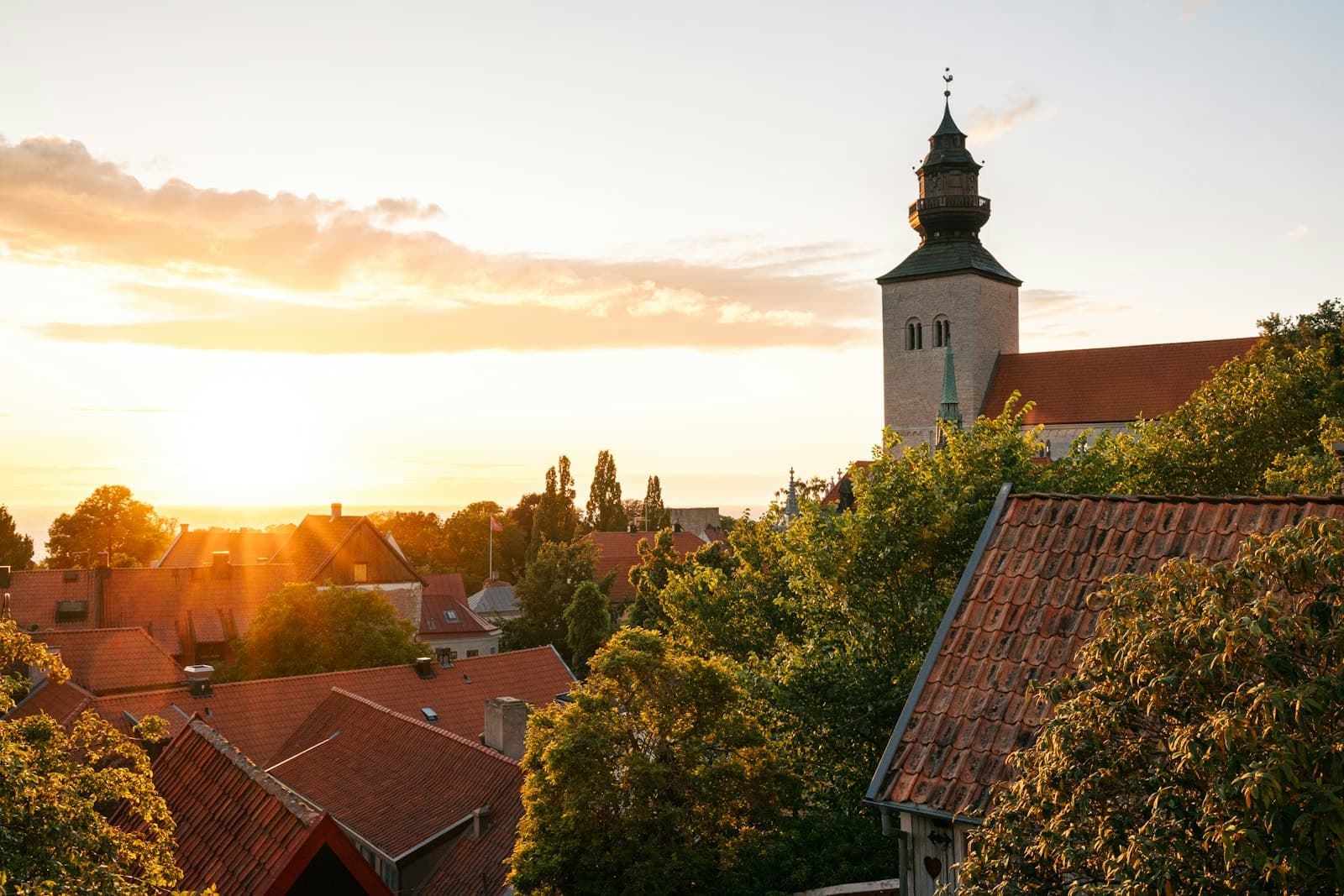 Visby — the sun is setting over a small town