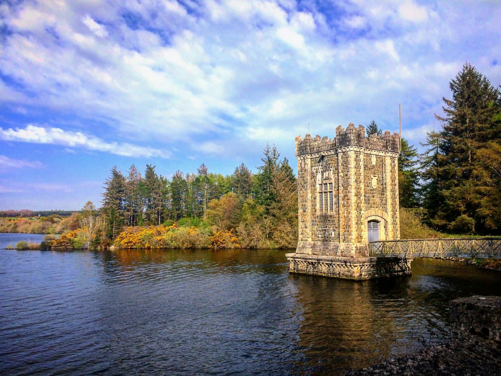Wicklow — a castle sitting on top of a lake surrounded by trees