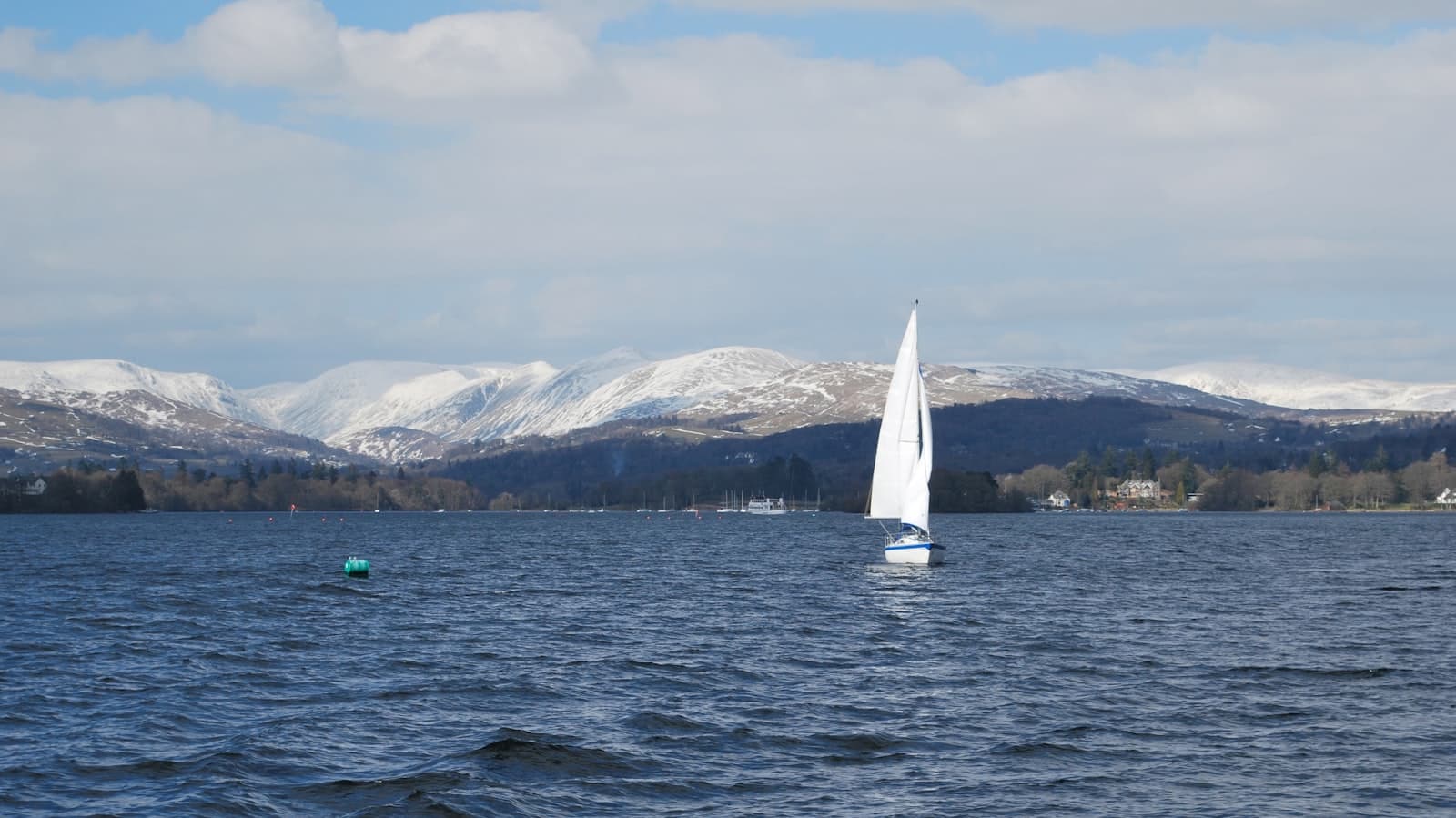 Windermere — white sail boat on sea near snow covered mountains during daytime