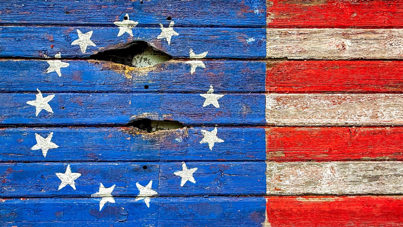 Woodstock — Weathered american flag painted on wooden planks.