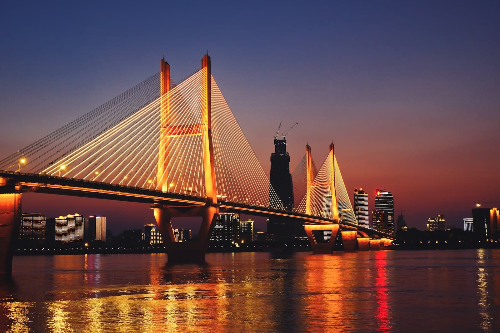 Wuhan — a large bridge spanning over a large body of water