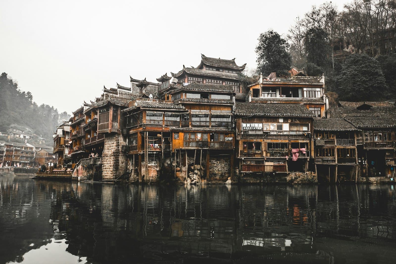 Zhuhai — brown wooden houses beside river