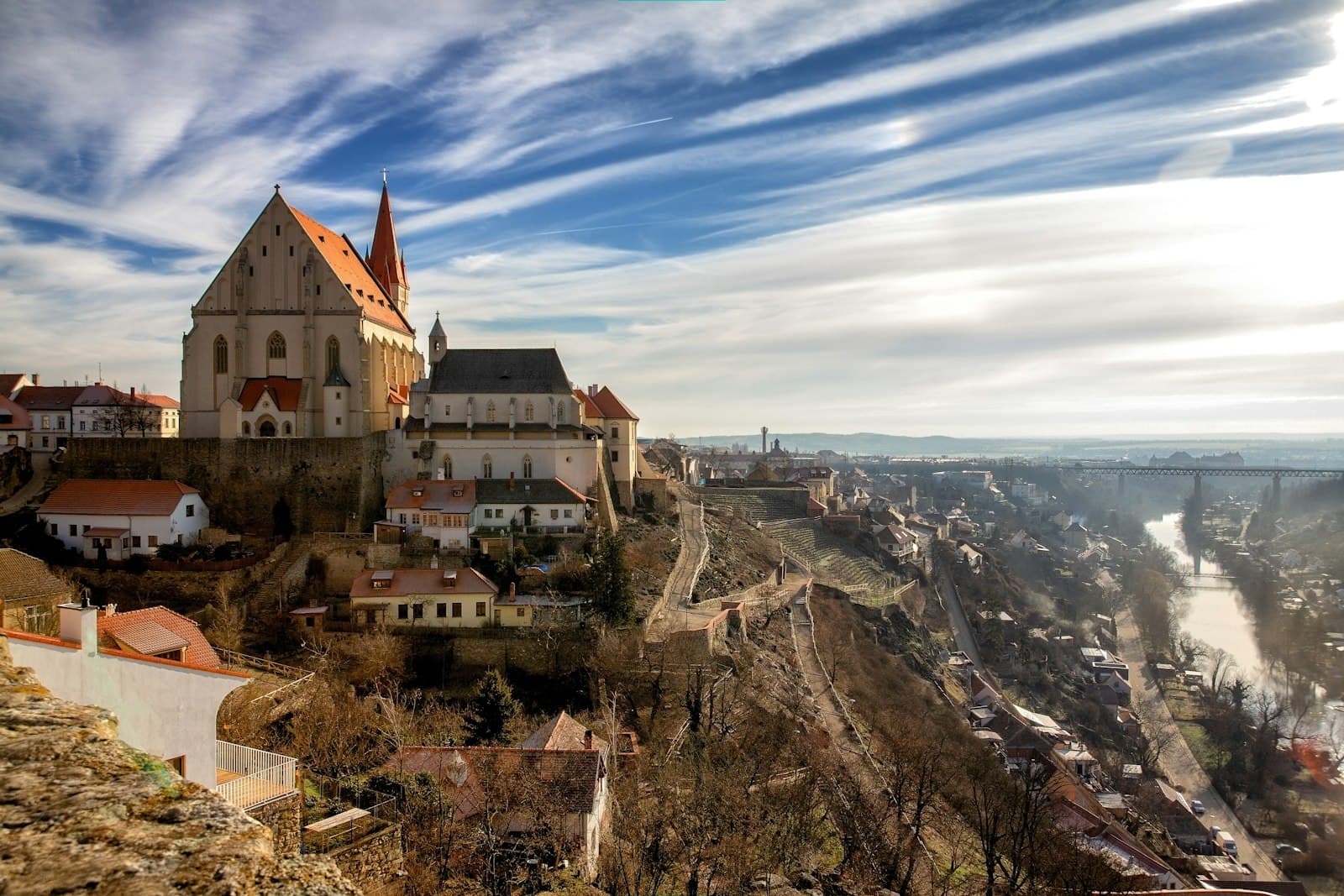 Znojmo — a large building with a mountain in the background